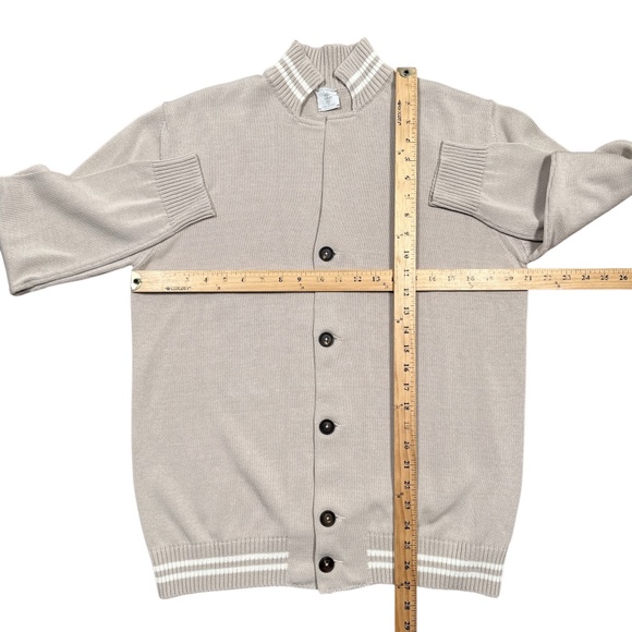 Eleventy Platinum Cotton Striped Tan Stand Collar Cardigan Sweater Mens 2XL - Picture 10 of 10